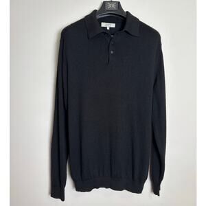 Turnbury Extra Fine Merino Wool Sweater SZ Large Black Men's Collared Polo